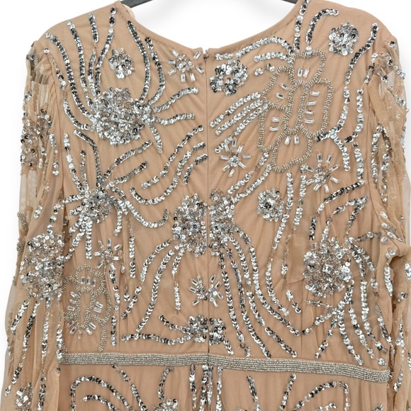 Mac Duggal Beige Embellished High Neck Puff Sleeve Gown $698 - Size 14 - Picture 12 of 14